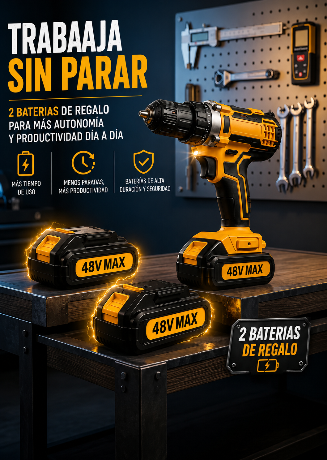 Taladro inalámbrico 48V + 2 baterías de regalo + maletín + envío gratis + pago contra entrega + garantía.