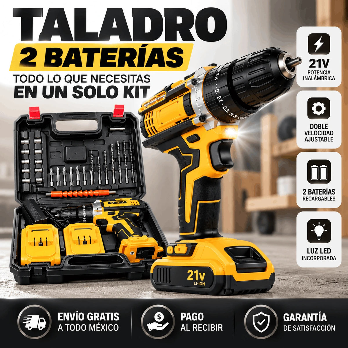 TaladroPro™ — Kit de Taladro Inalámbrico 21V