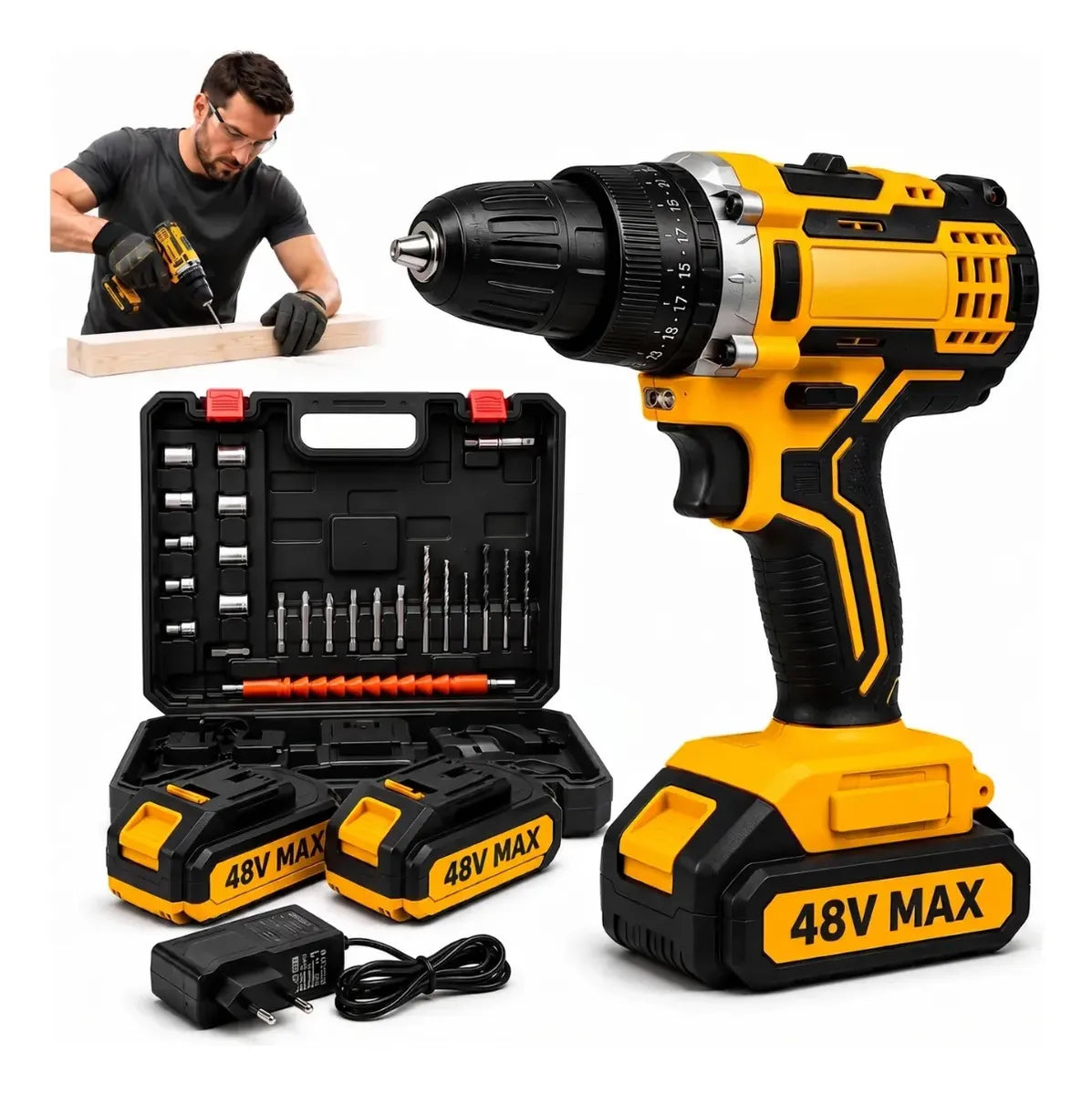 Taladro inalámbrico 48V + 2 baterías de regalo + maletín + envío gratis + pago contra entrega + garantía.