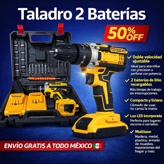 Taladro inalámbrico 48V + 2 baterías de regalo + maletín + envío gratis + pago contra entrega + garantía.